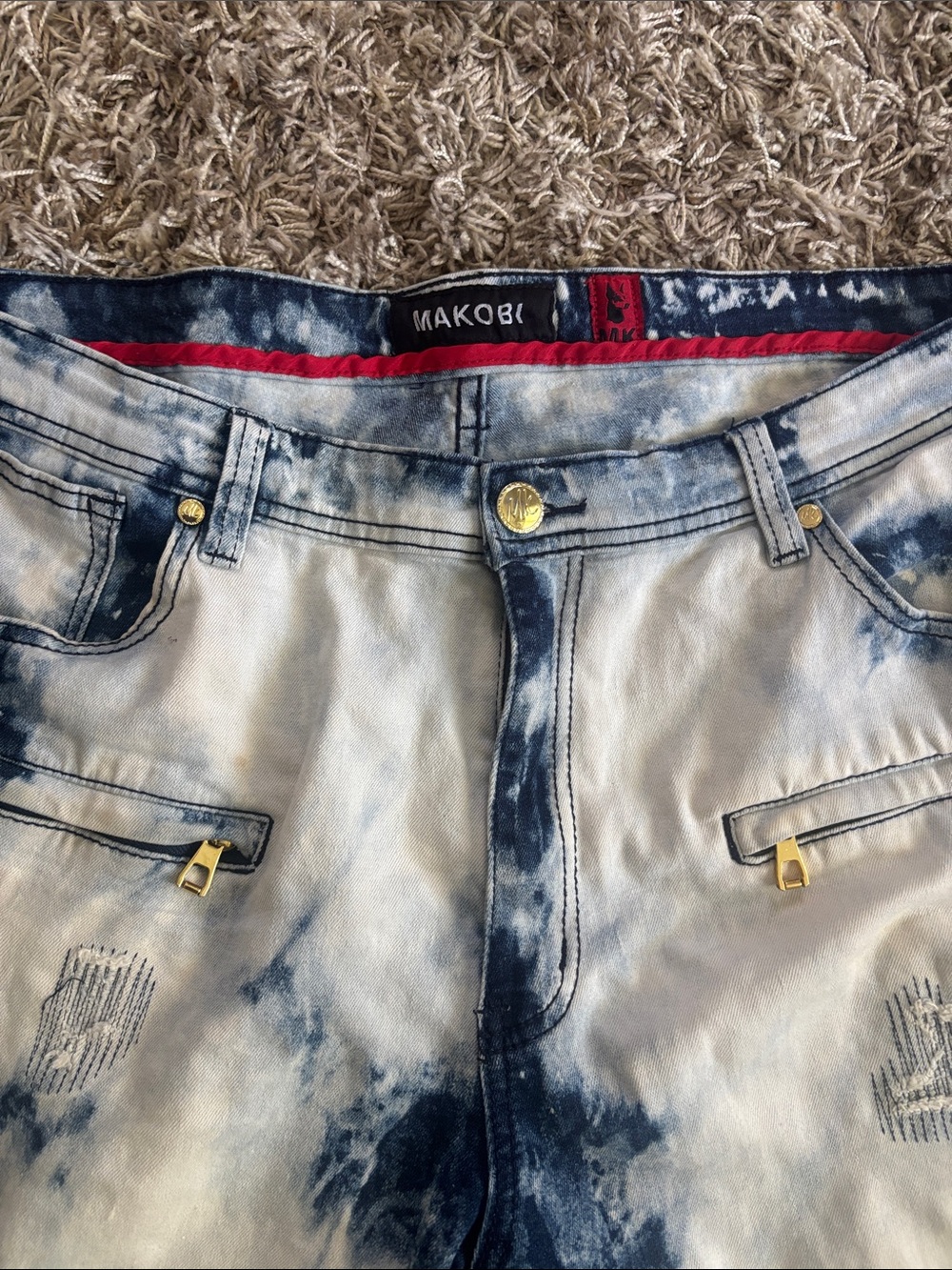 Makobi Men’s Slim Straight Blue Tie-Dye Jeans